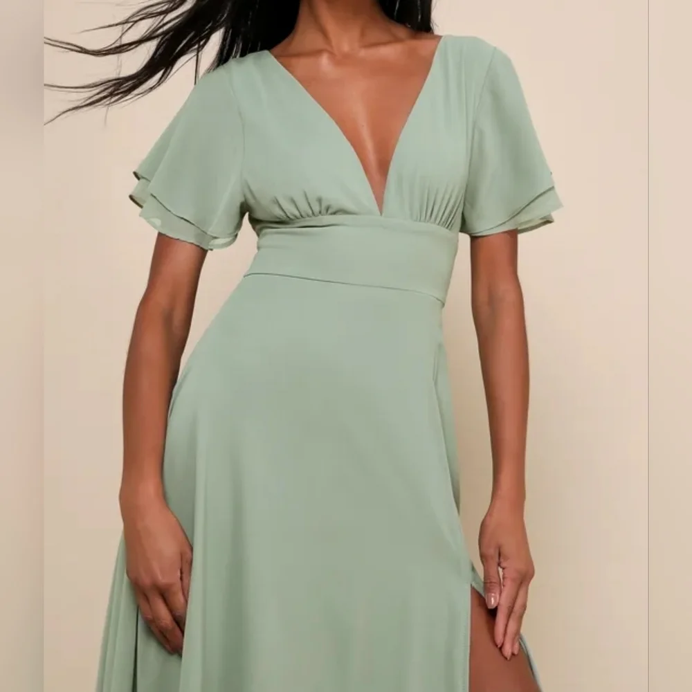 Lulus Promise Of Love Sage Brush Flutter Sleeve Maxi Dress, Size XL - Picture 5 of 13